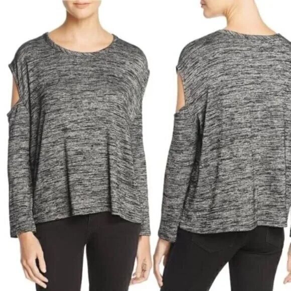 Rag & Bone Long Sleeve Cold Shoulder Top Black Space Dye Shirt- Size Small - Picture 13 of 13